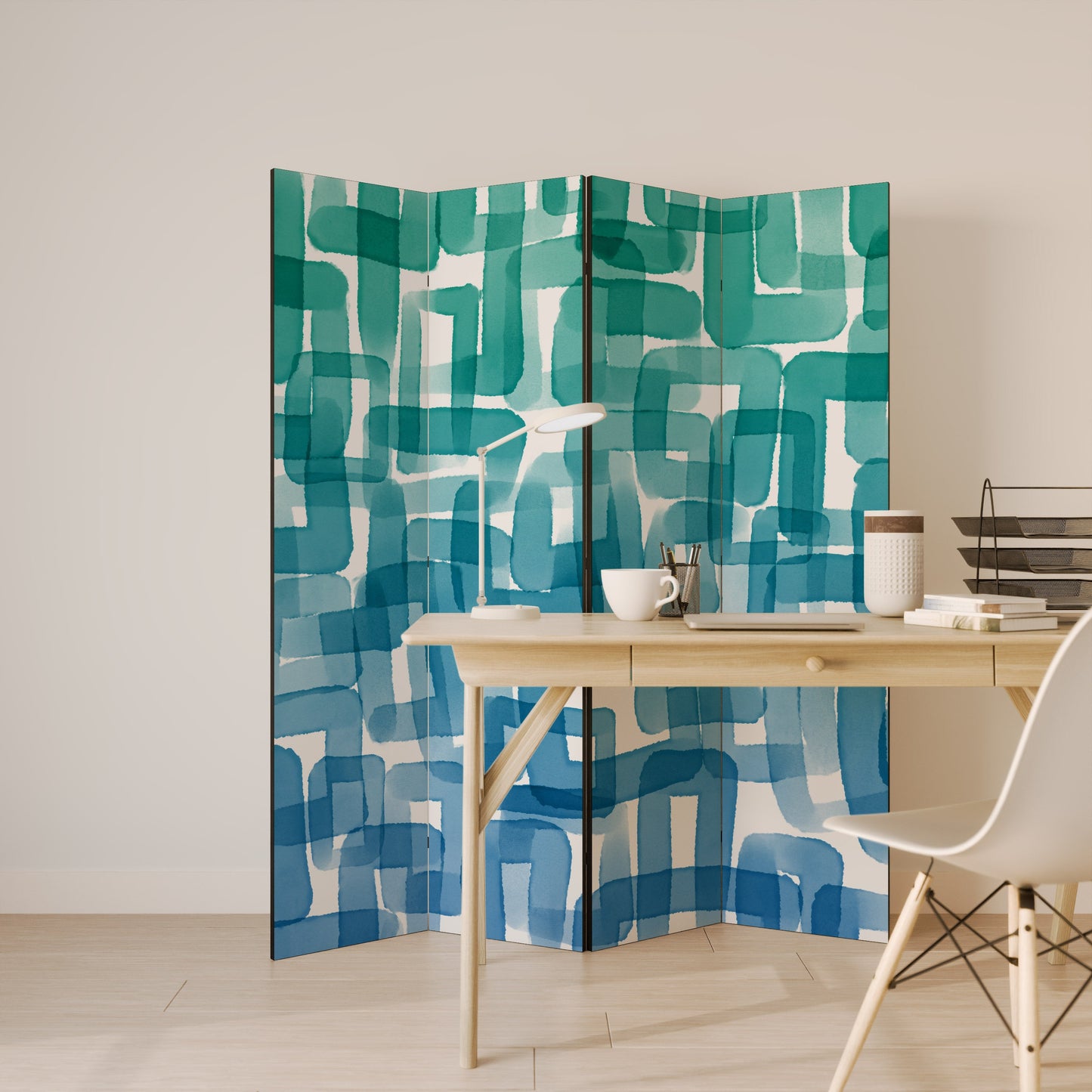 TURQUOISE RECTANGLES Decorative 4-Panel Room Divider