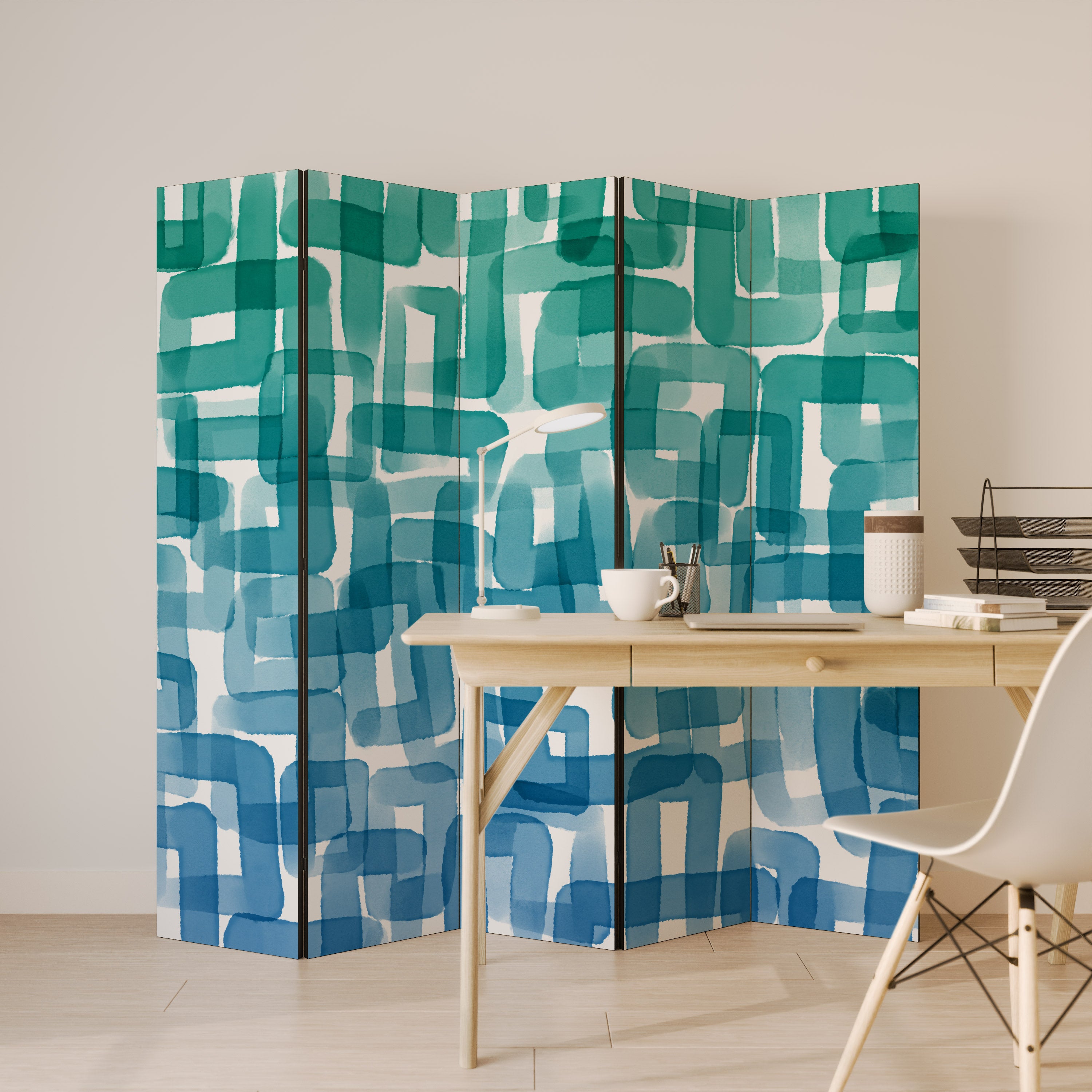 TURQUOISE RECTANGLES Dekorativ rumsavdelare – 5 paneler