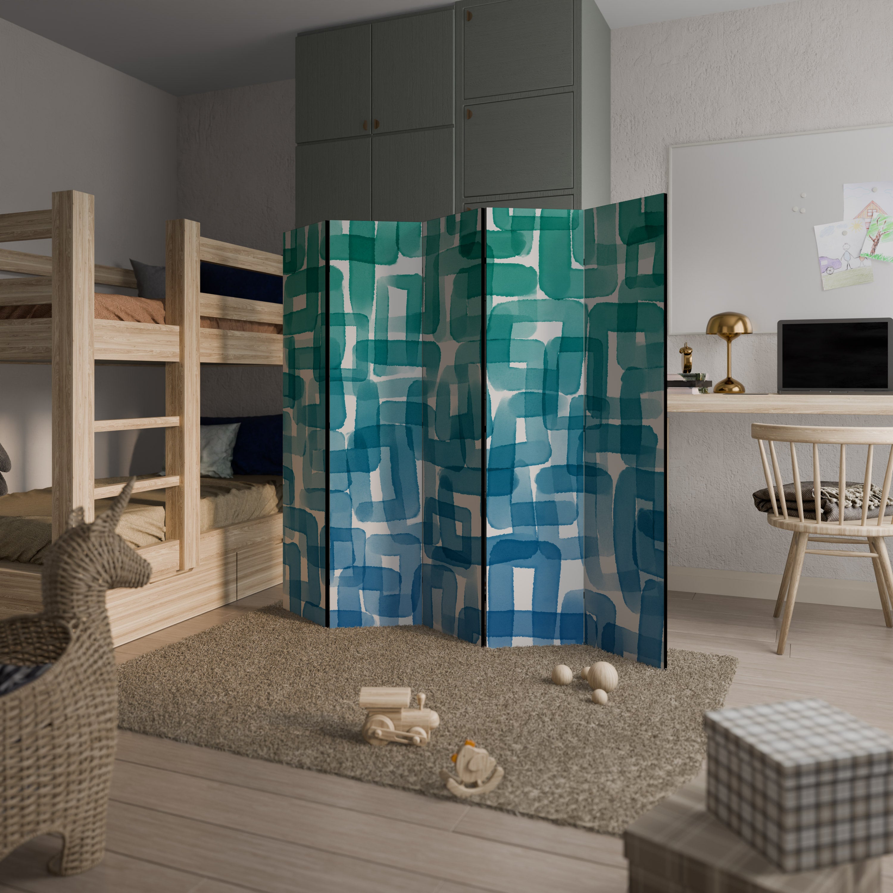 TURQUOISE RECTANGLES Dekorativ rumsavdelare – 5 paneler