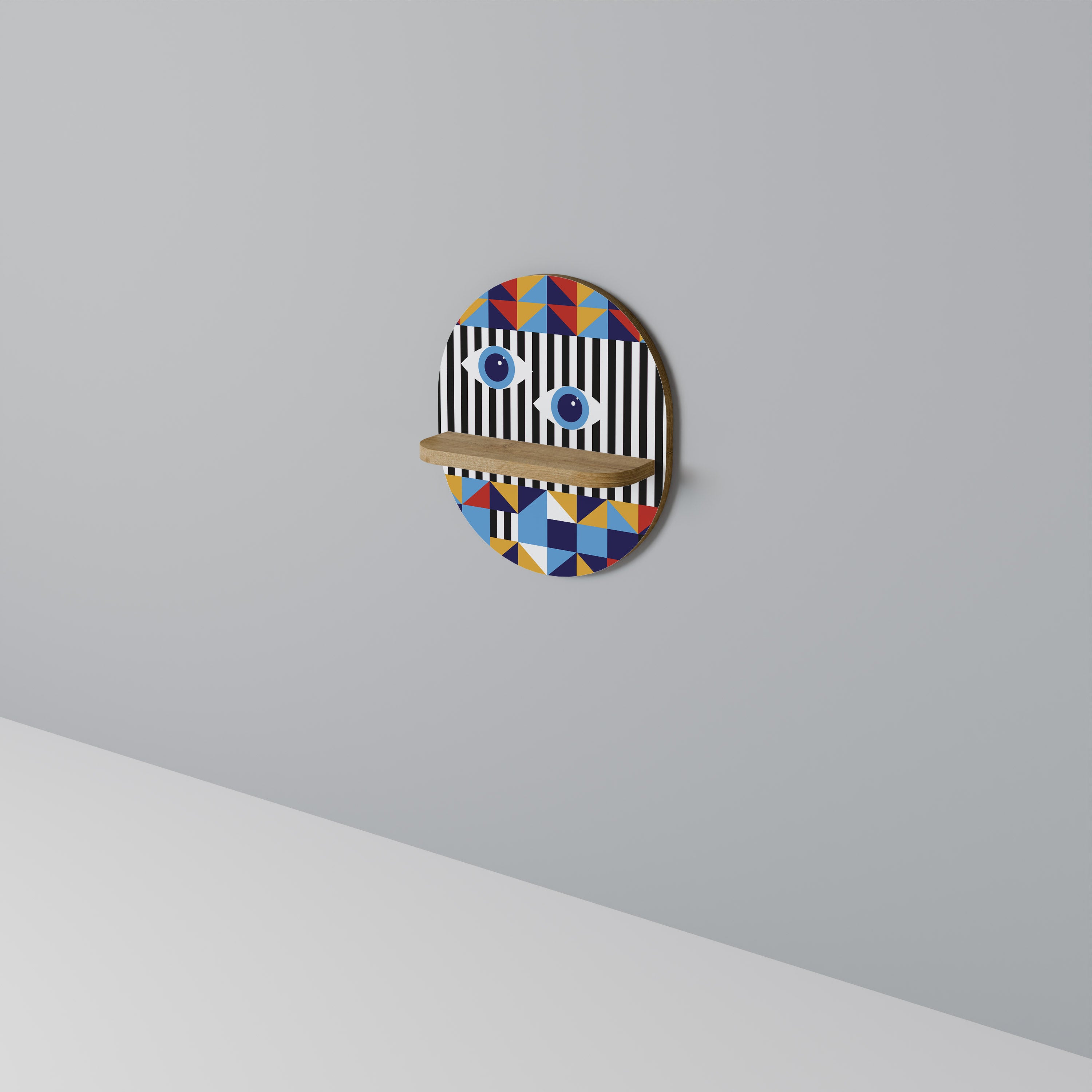 ABSTRAKTION OCH GEOMETRI Oval konsthylla i ekeffekt