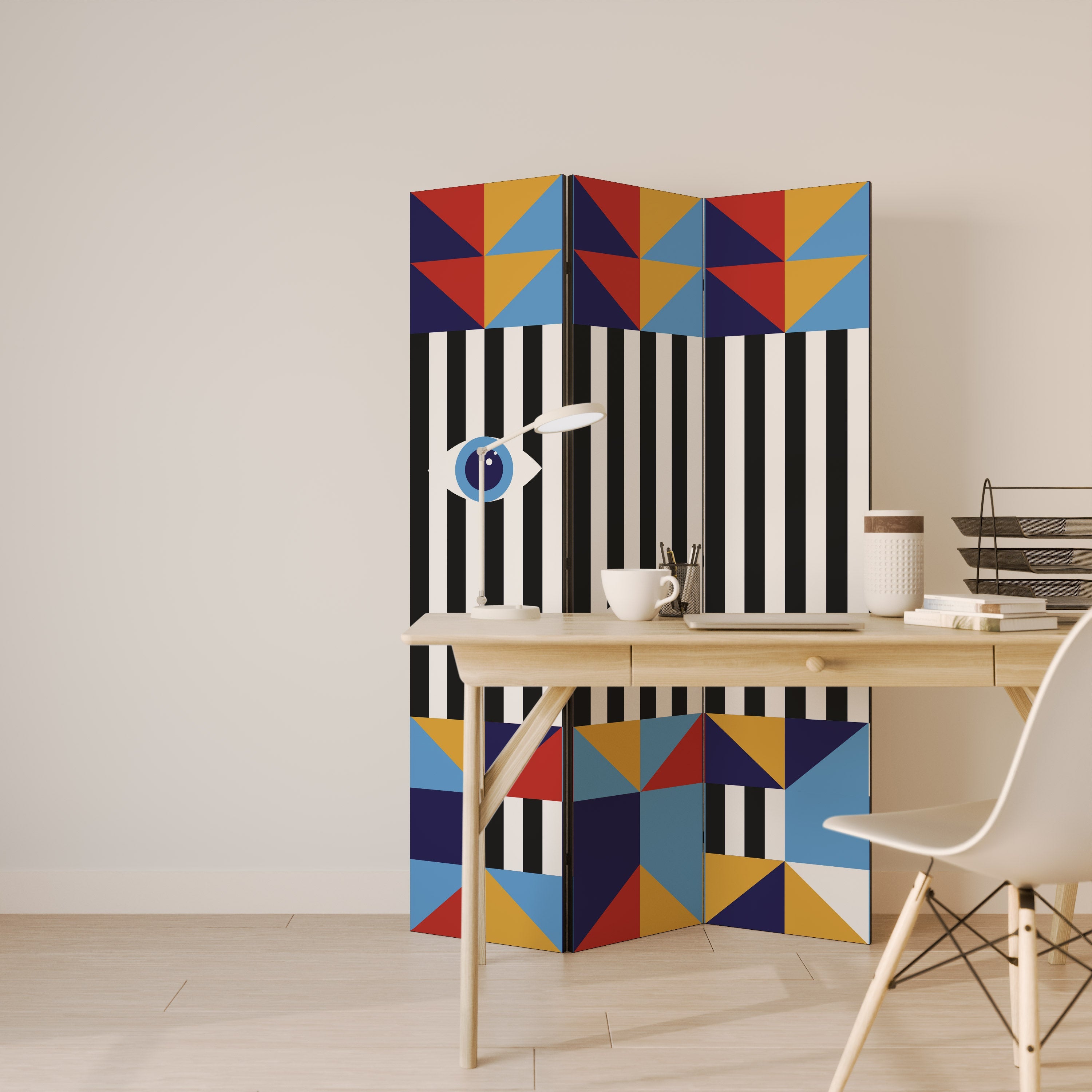 ABSTRAKTION OCH GEOMETRI Dekorativ rumsavdelare med 3 paneler