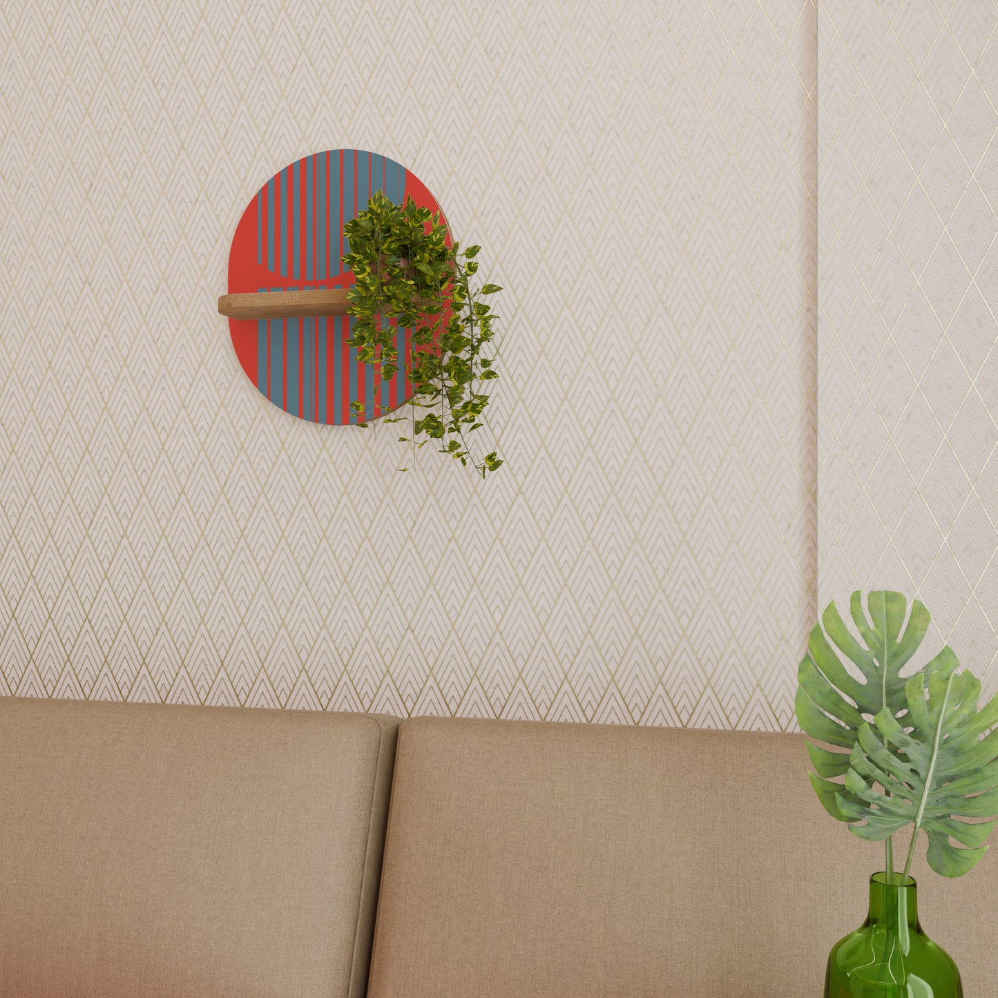 RISING GEOMETRY STARS Oval konsthylla i ekeffekt