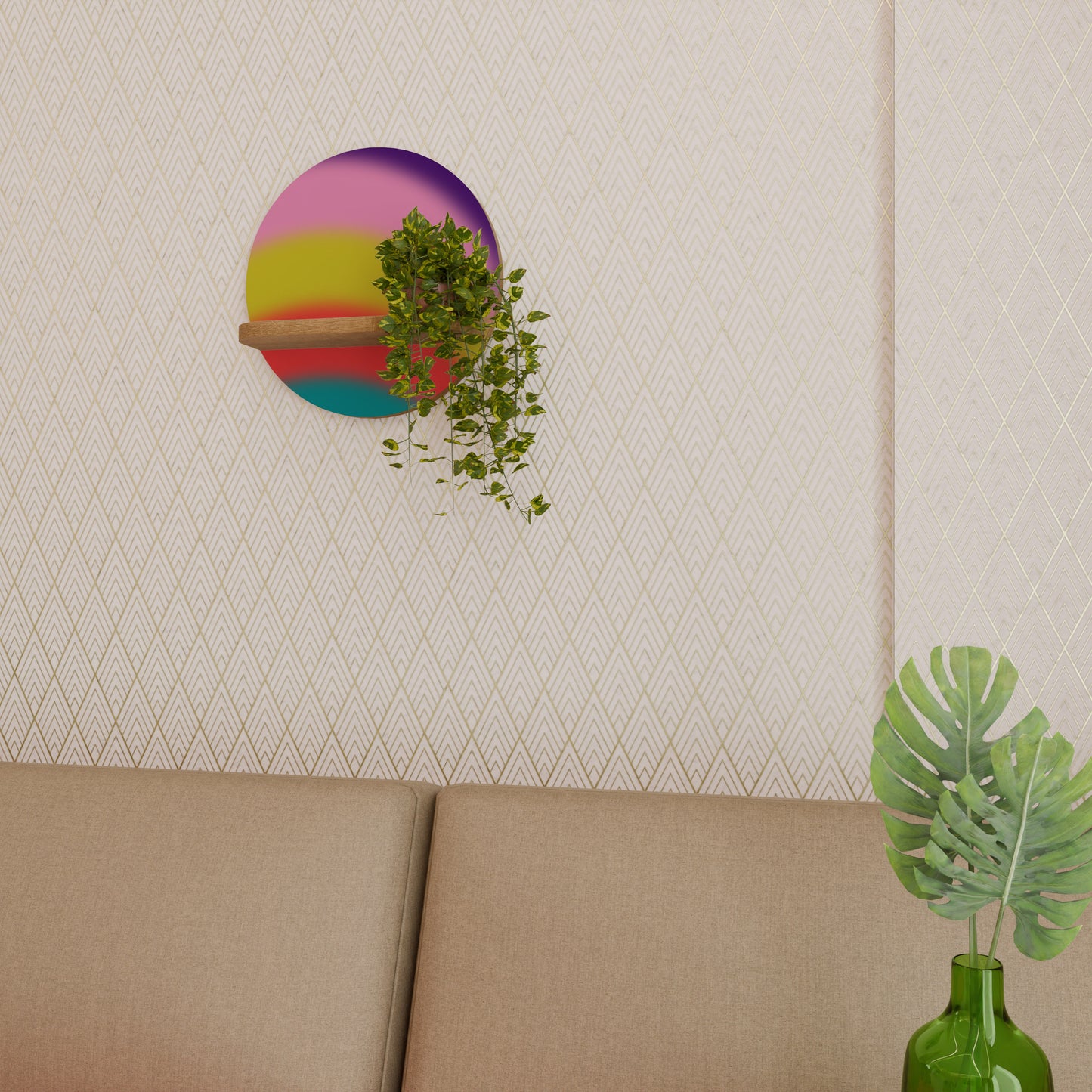 RAINBOW TIME Rund Konsthylla I Ekeffekt