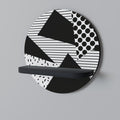 GEMOETRIC MONOCHROME Round Art Shelf In Black Finish