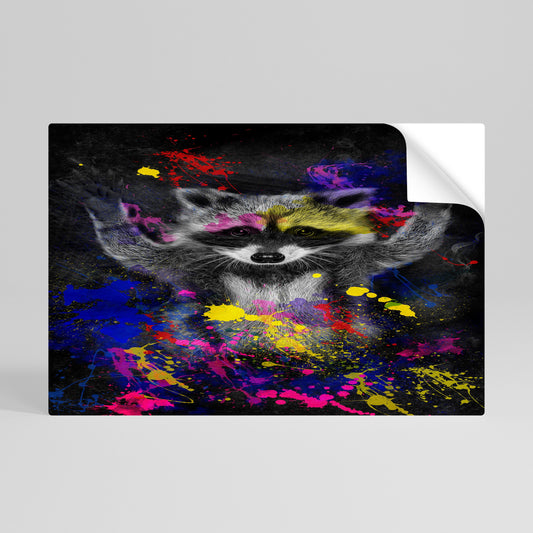 RACCOON ARTISTRY Horisontell affisch med självhäftande klistermärke