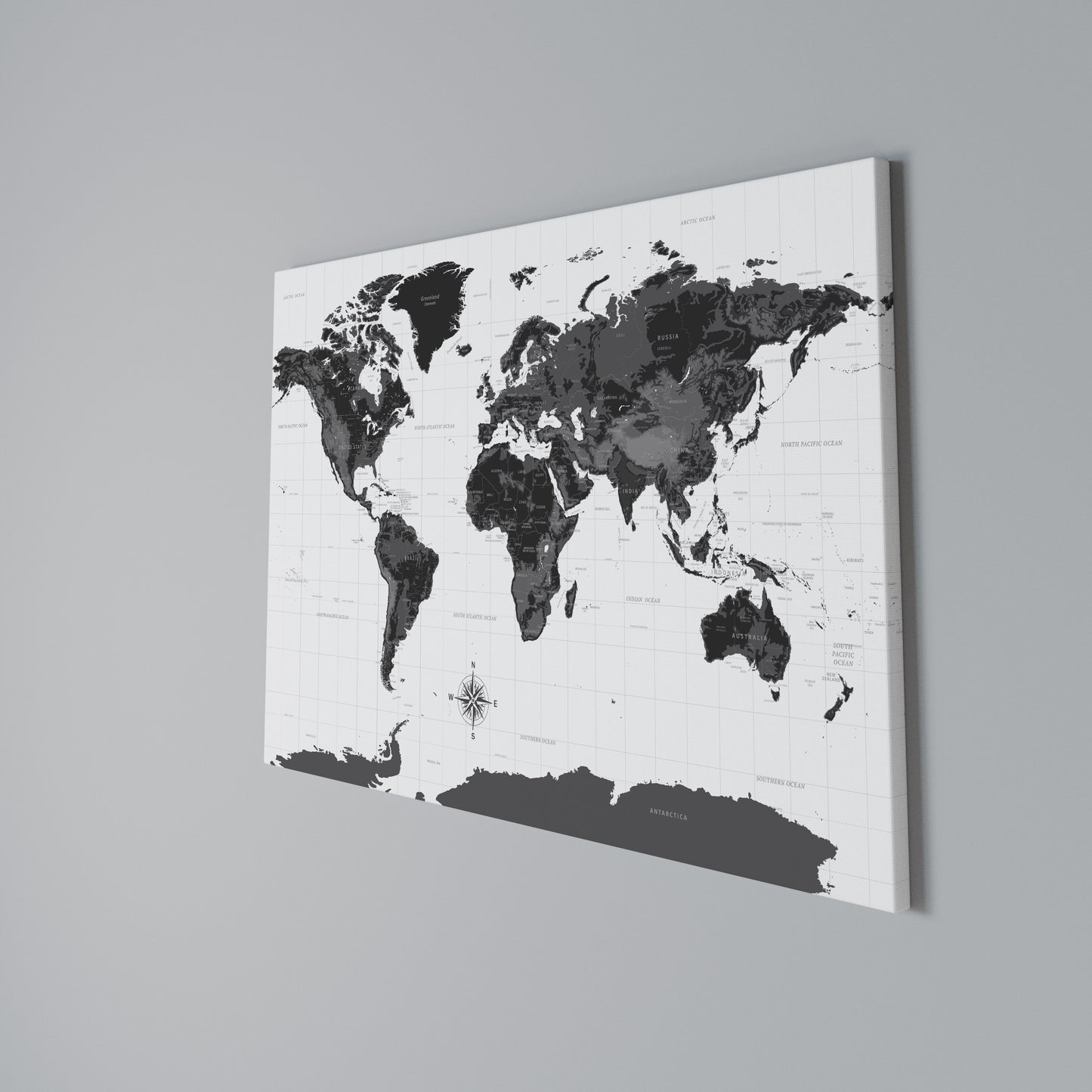 MONOCHROME EARTH MAP Horizontal Canvas Print
