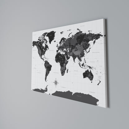 MONOCHROME EARTH MAP Horizontal Canvas Print
