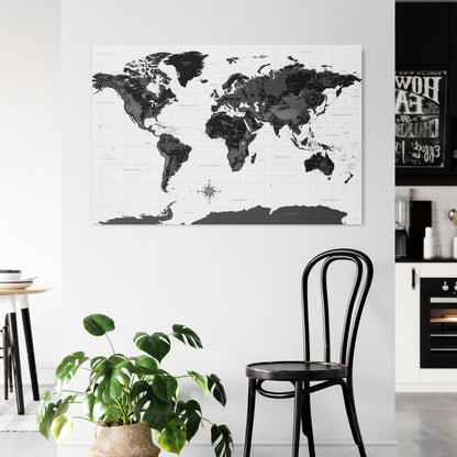 MONOCHROME EARTH MAP Horizontal Canvas Print