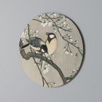TITS ON CHERRY BRANCH Round Wall Art