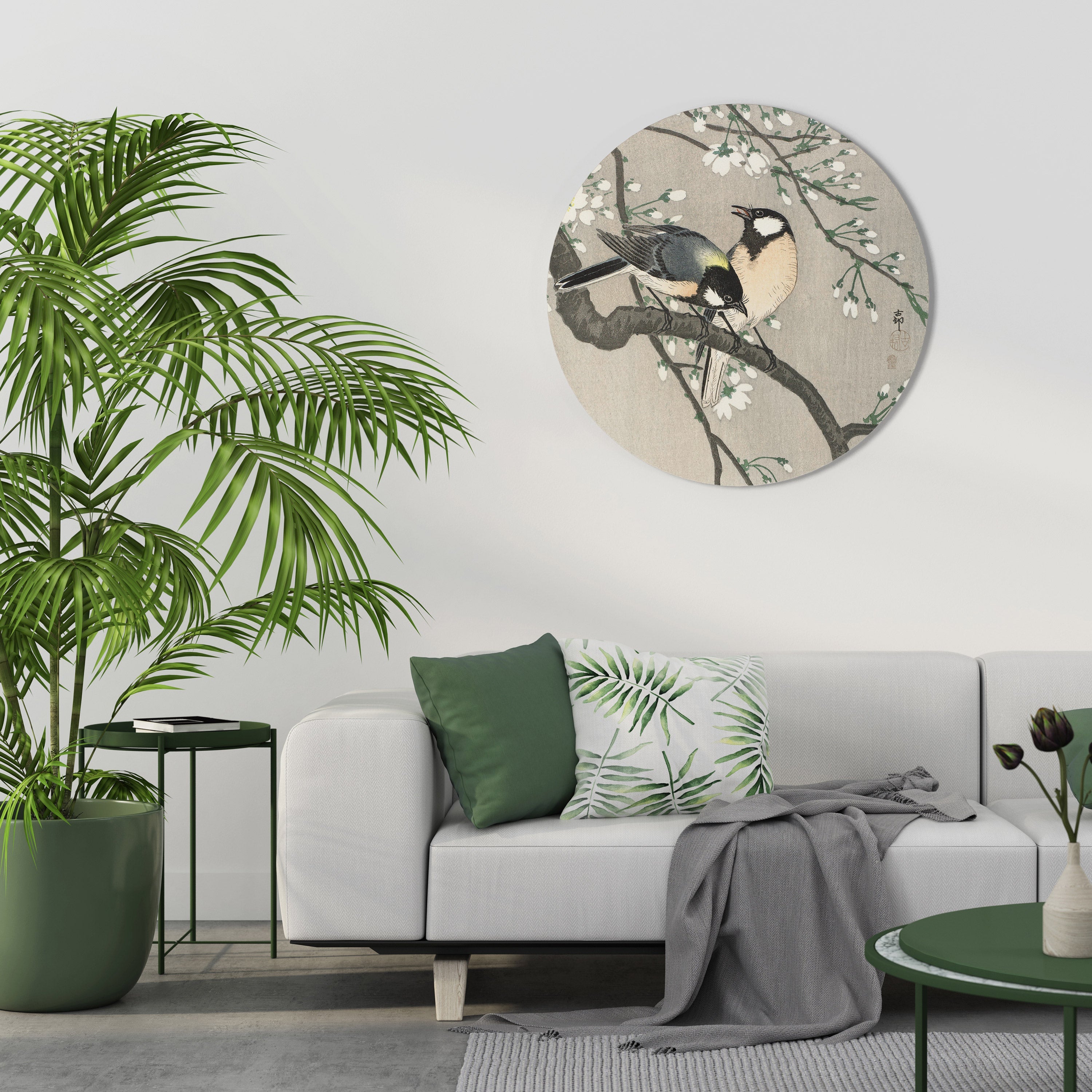 Rund väggdekoration med BRÖST PÅ KÖRSBÄRSKVIST