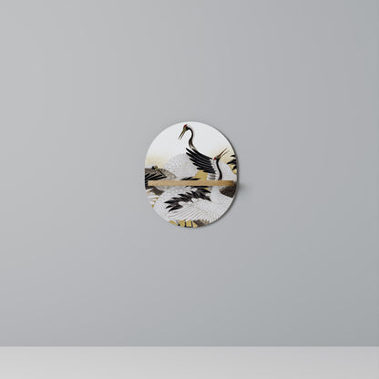 JAPANESE FLOCK OF CRANES Oval Art Shelf In Oak Effect