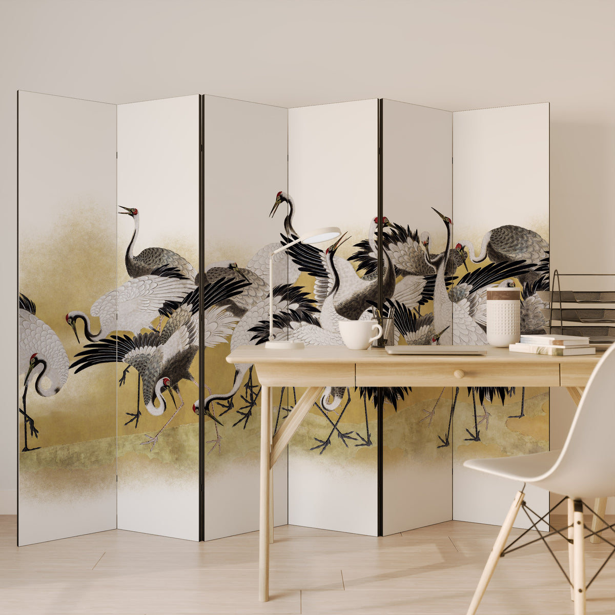 JAPANESE FLOCK OF CRANES Rumsavdelare 6 paneler