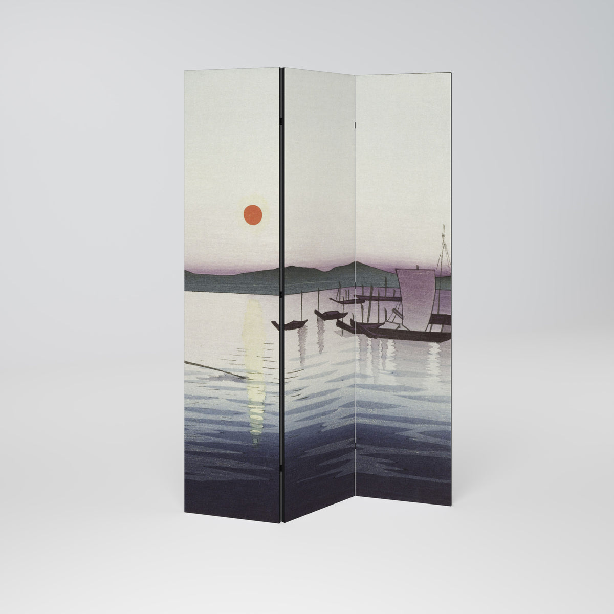 BOATS AND SETTING SUN Dekorativ rumsavdelare – 3 paneler