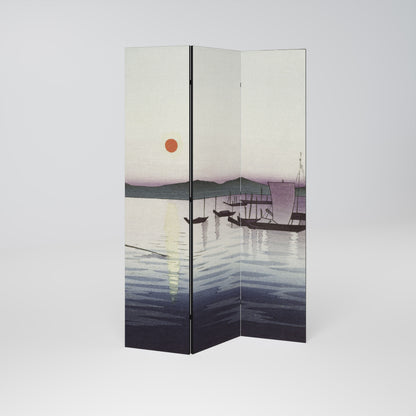 BOATS AND SETTING SUN Dekorativ rumsavdelare – 3 paneler