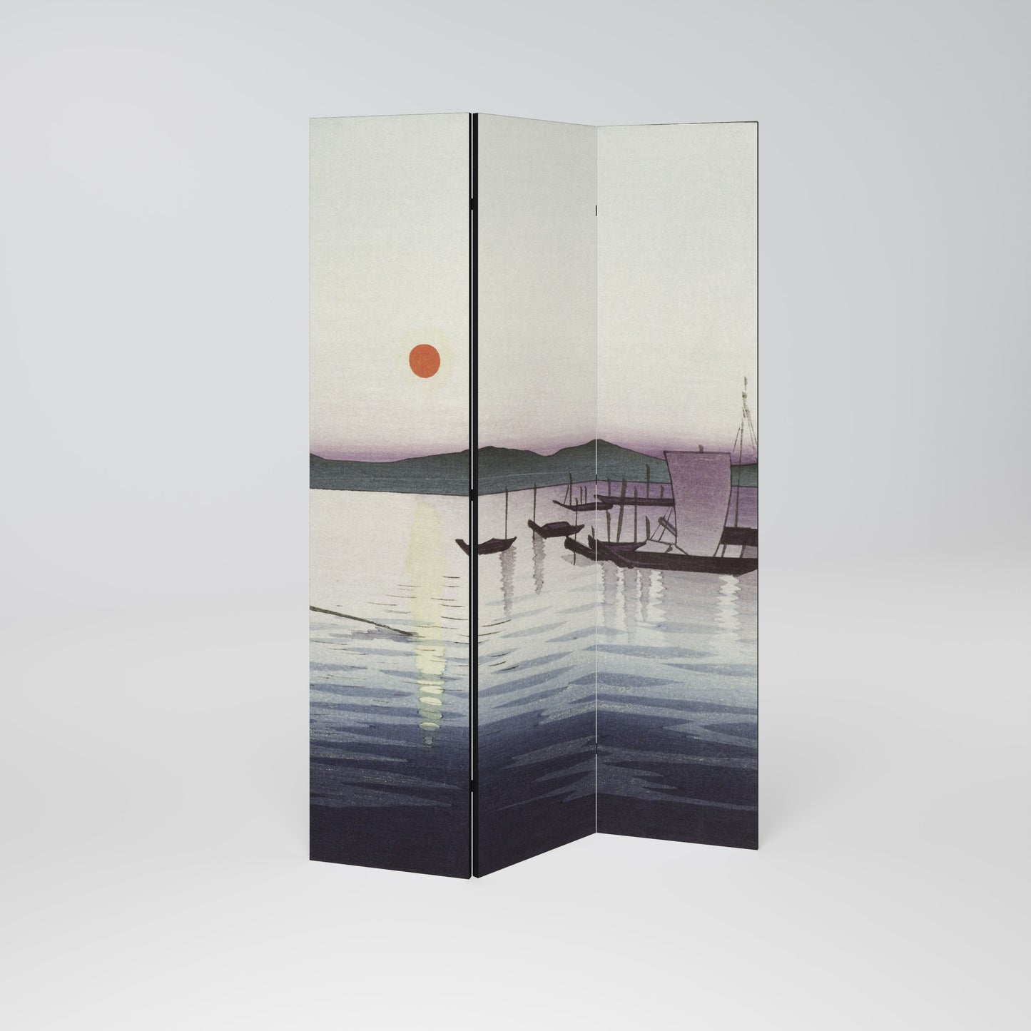BOATS AND SETTING SUN Dekorativ rumsavdelare – 3 paneler