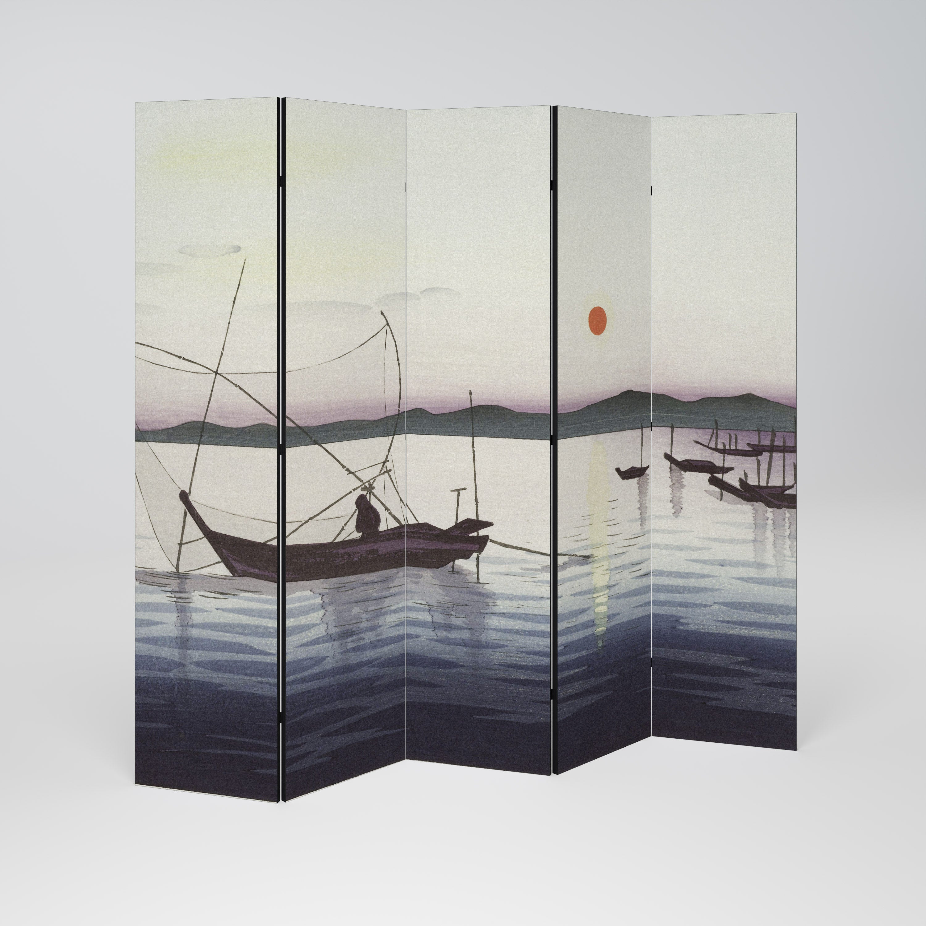 BOATS AND SETTING SUN Dekorativ rumsavdelare – 5 paneler