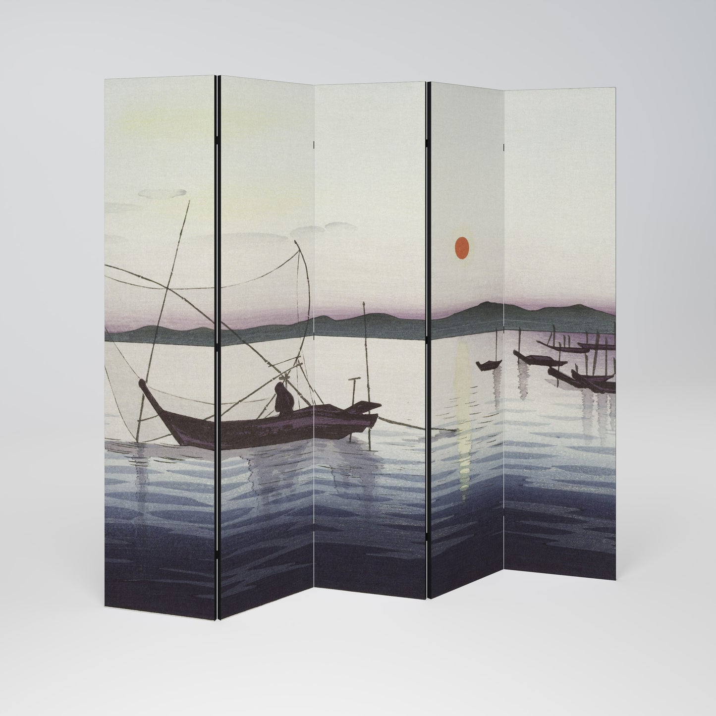 BOATS AND SETTING SUN Dekorativ rumsavdelare – 5 paneler