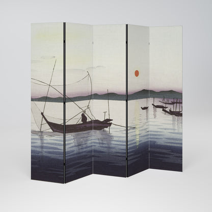BOATS AND SETTING SUN Dekorativ rumsavdelare – 5 paneler