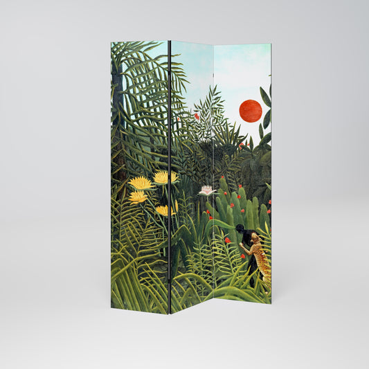 VIRGIN FOREST WITH SUNSET Dekorativ rumsavdelare – 3 paneler