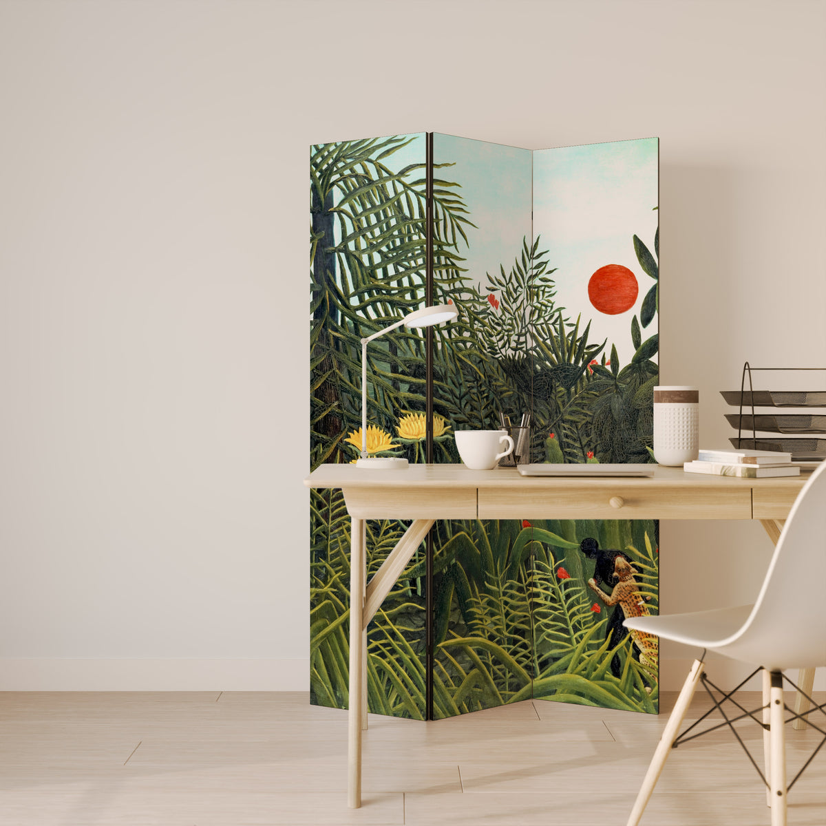 VIRGIN FOREST WITH SUNSET Dekorativ rumsavdelare – 3 paneler