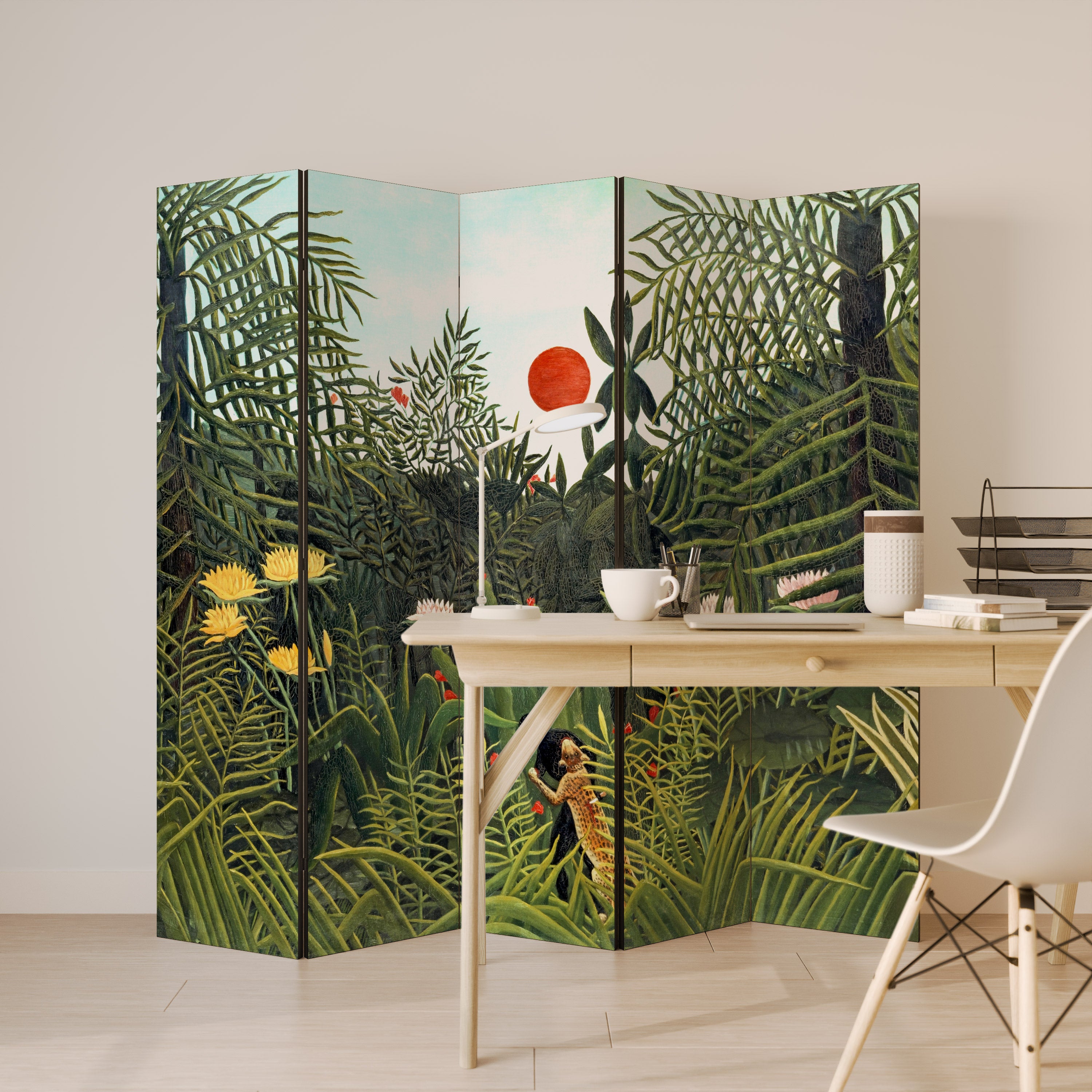 VIRGIN FOREST WITH SUNSET Dekorativ rumsavdelare – 5 paneler