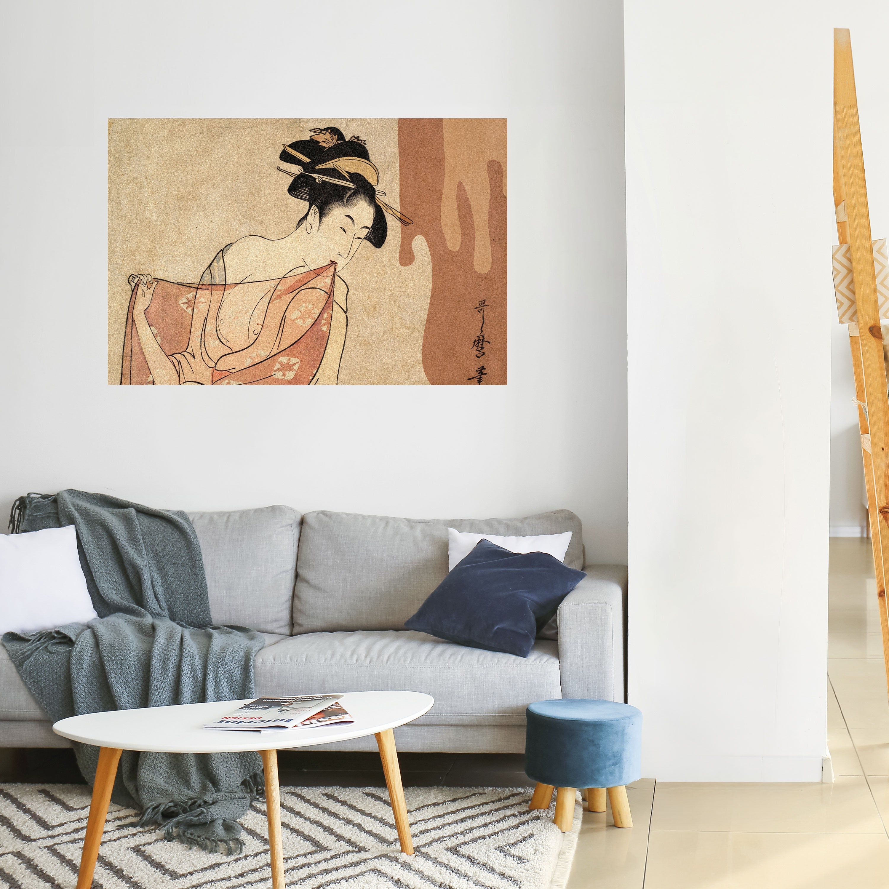 KVINNA, KATT OCH EXTRA BRUN Horisontell Poster med självhäftande text