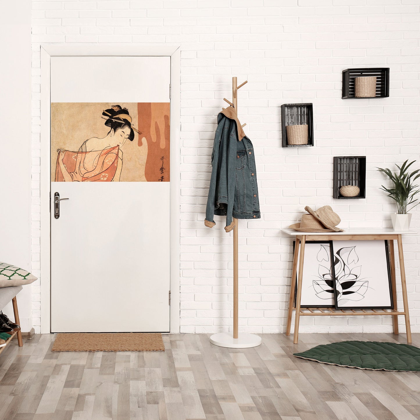 KVINNA, KATT OCH EXTRA BRUN Horisontell Poster med självhäftande text