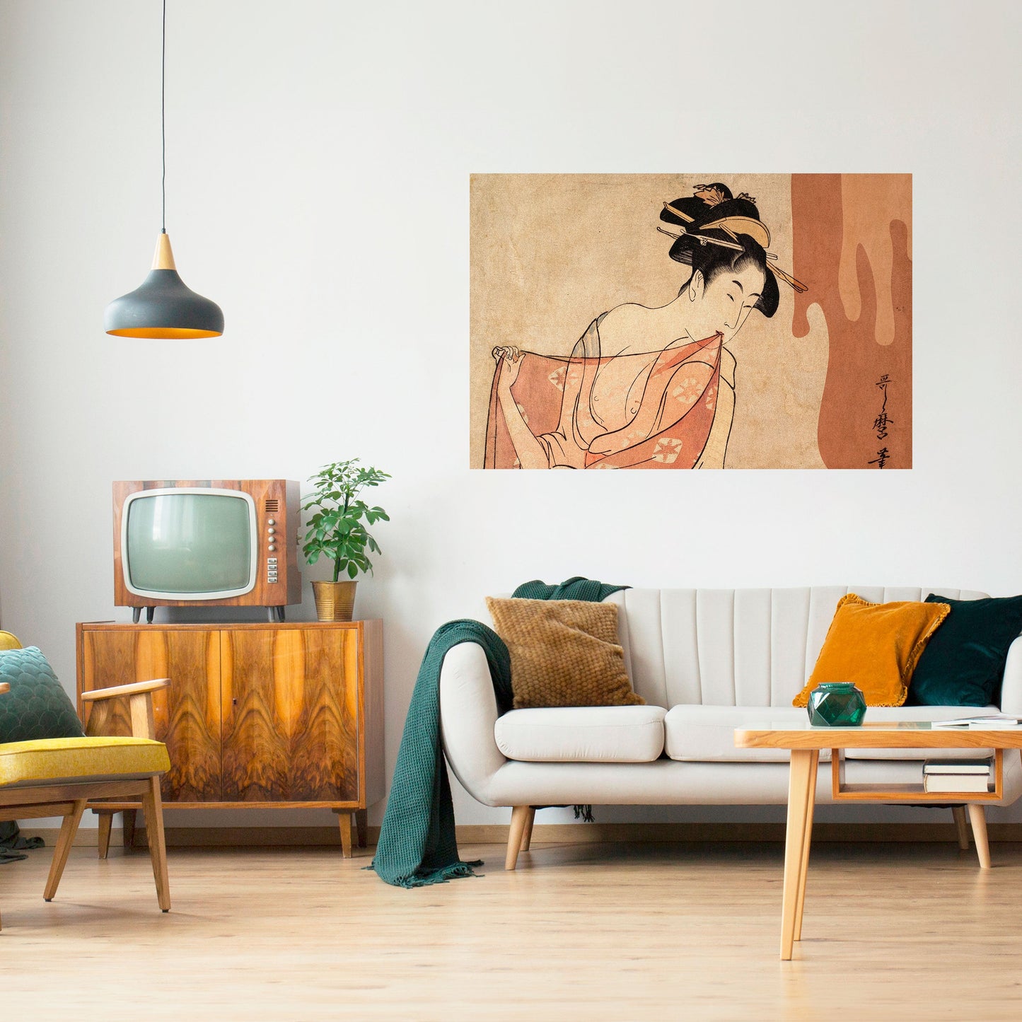 KVINNA, KATT OCH EXTRA BRUN Horisontell Poster med självhäftande text