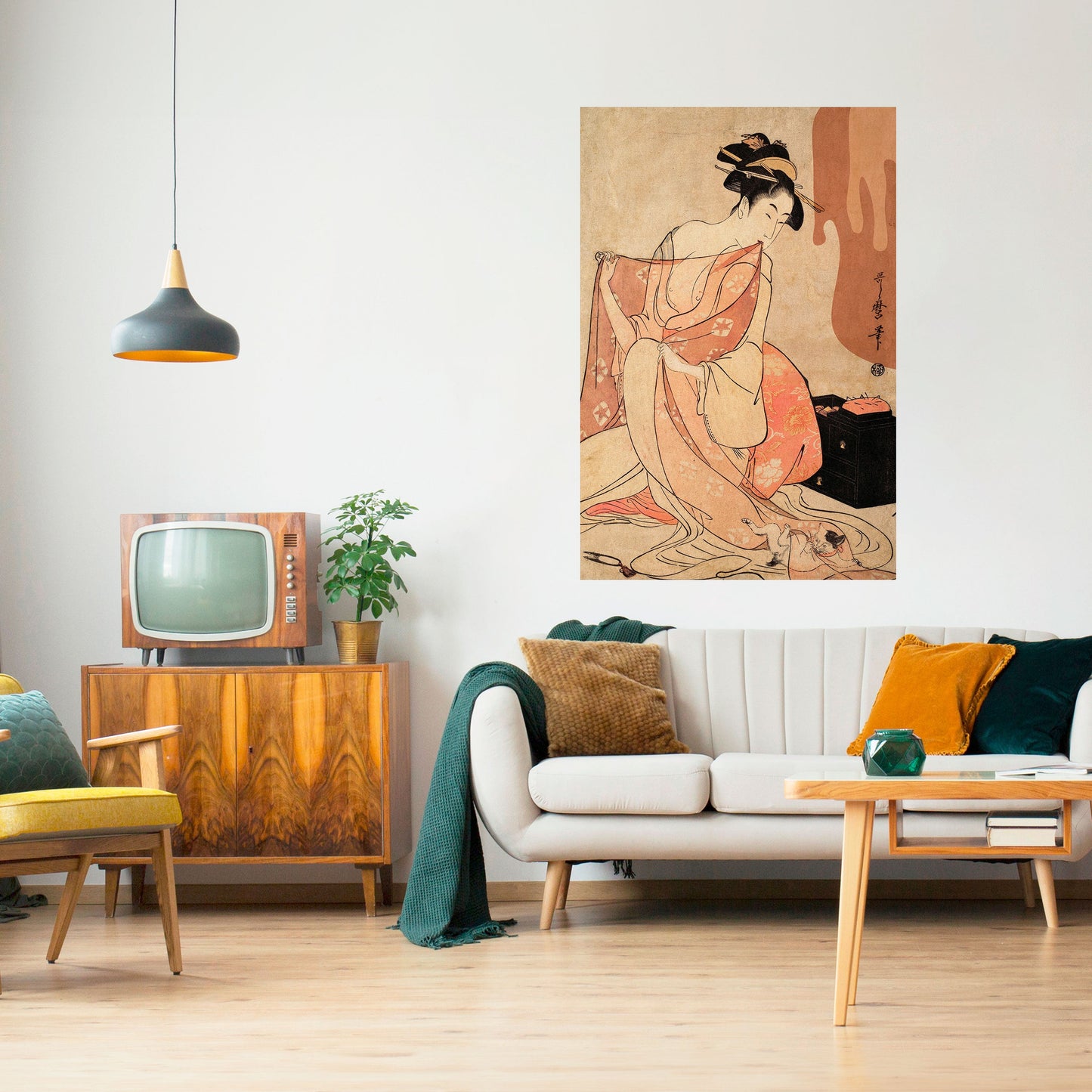 KVINNA, KATT OCH EXTRA BRUN vertikal poster med självhäftande text