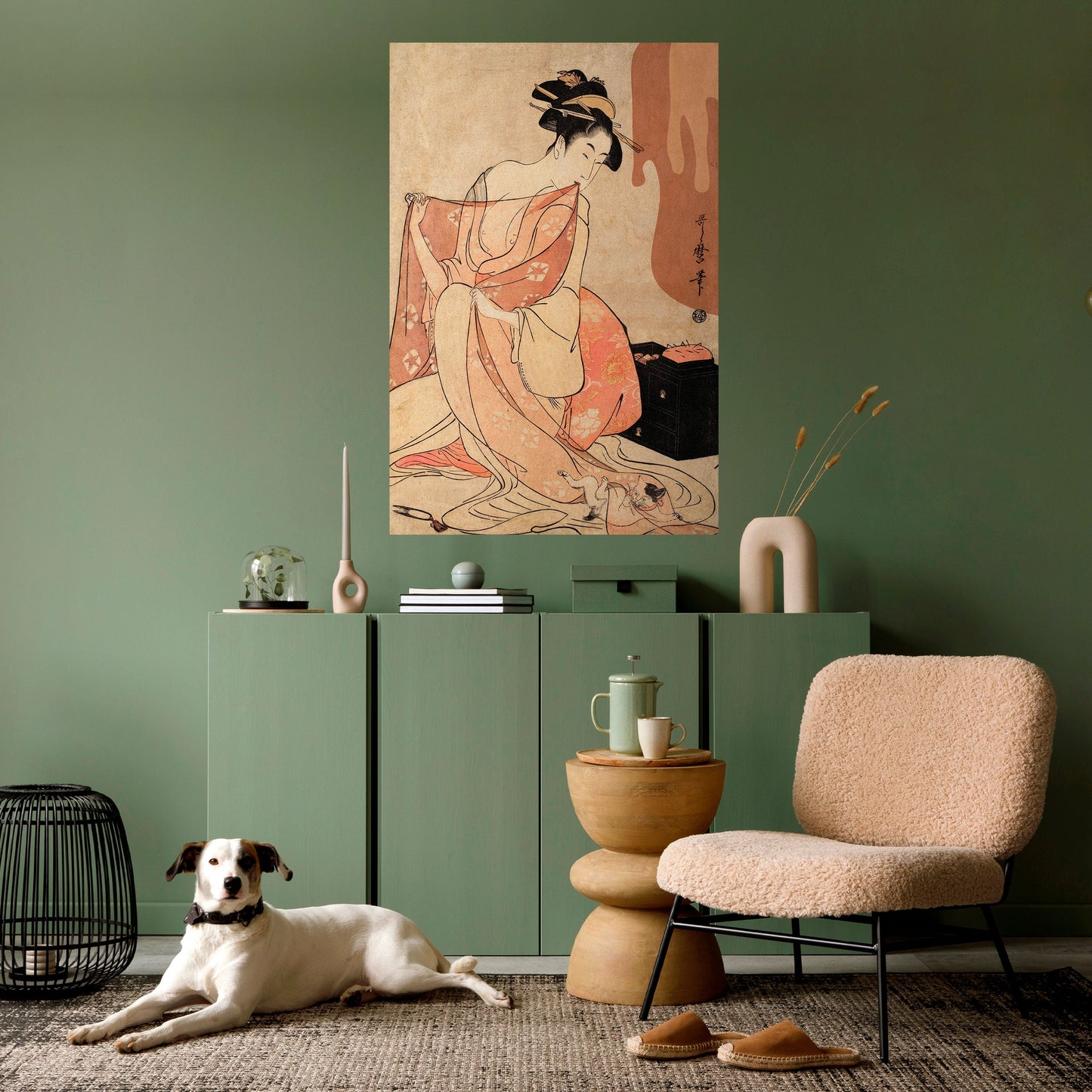 KVINNA, KATT OCH EXTRA BRUN vertikal poster med självhäftande text