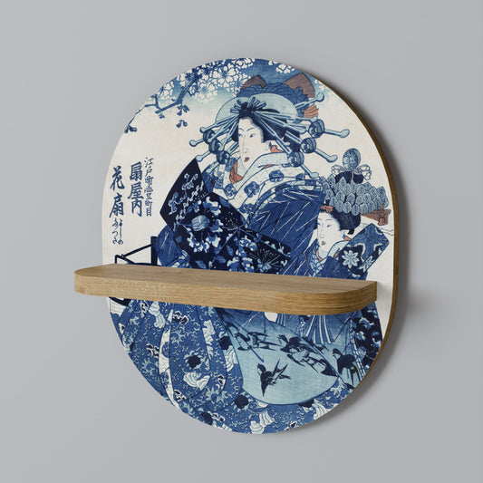JAPANSK KVINNA Oval Konsthylla I Ekeffekt