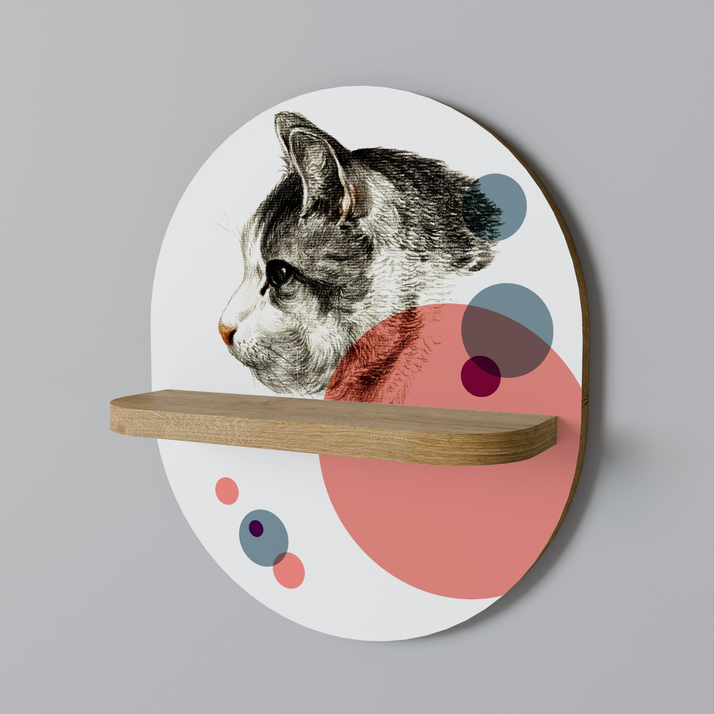 BUBBLE CAT SKETCH Oval Art Hylla I Ekeffekt