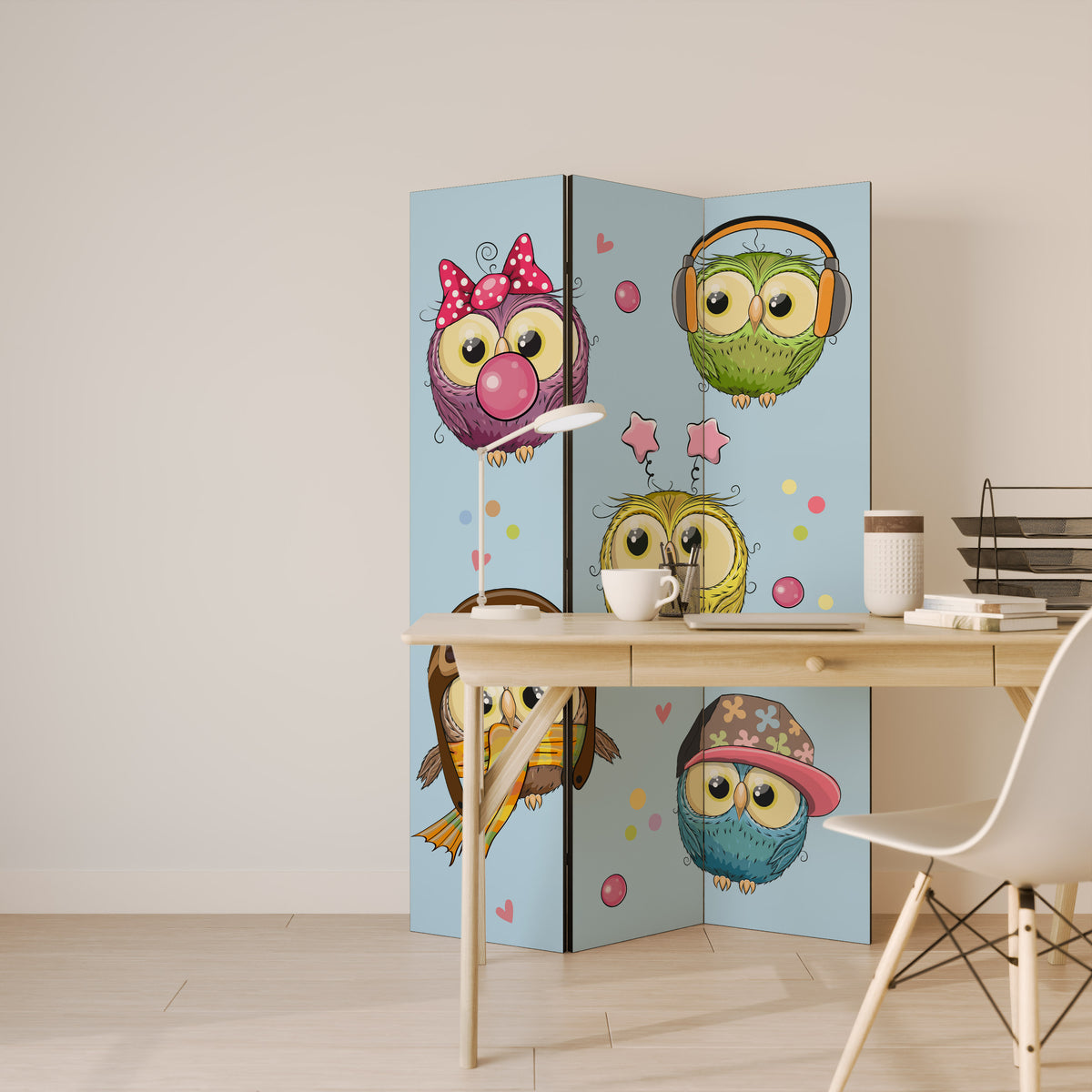 OWLY SQUAD Dekorativ rumsavdelare – 3 paneler
