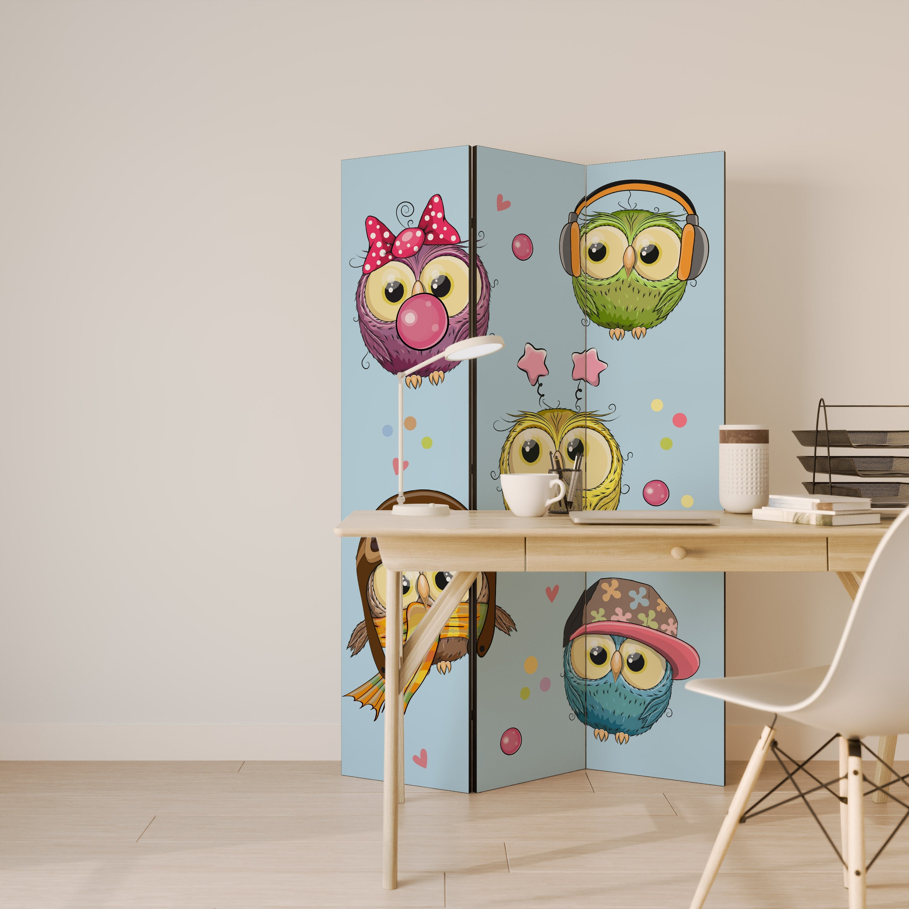 OWLY SQUAD Dekorativ rumsavdelare med 3 paneler
