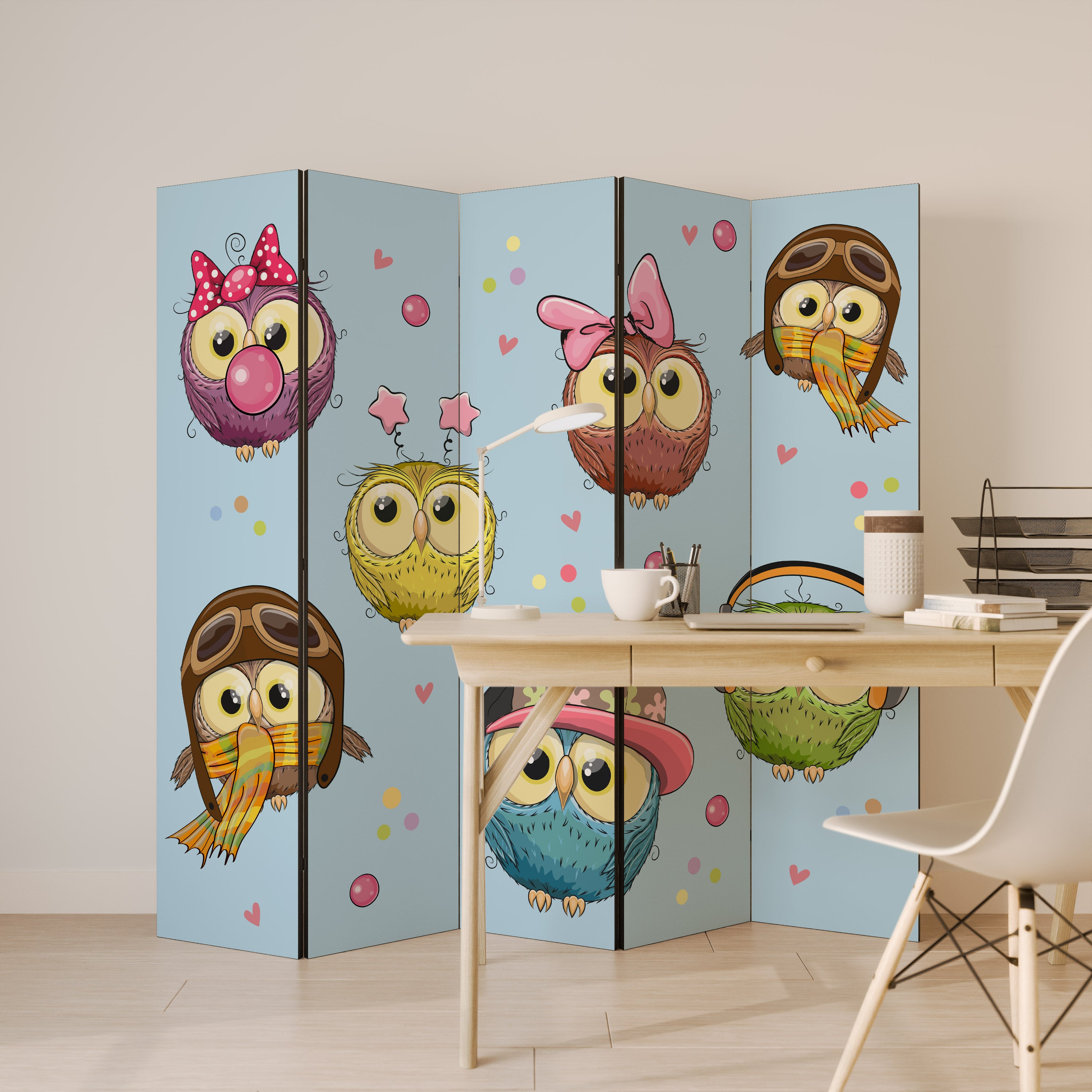 OWLY SQUAD Dekorativ rumsavdelare – 5 paneler
