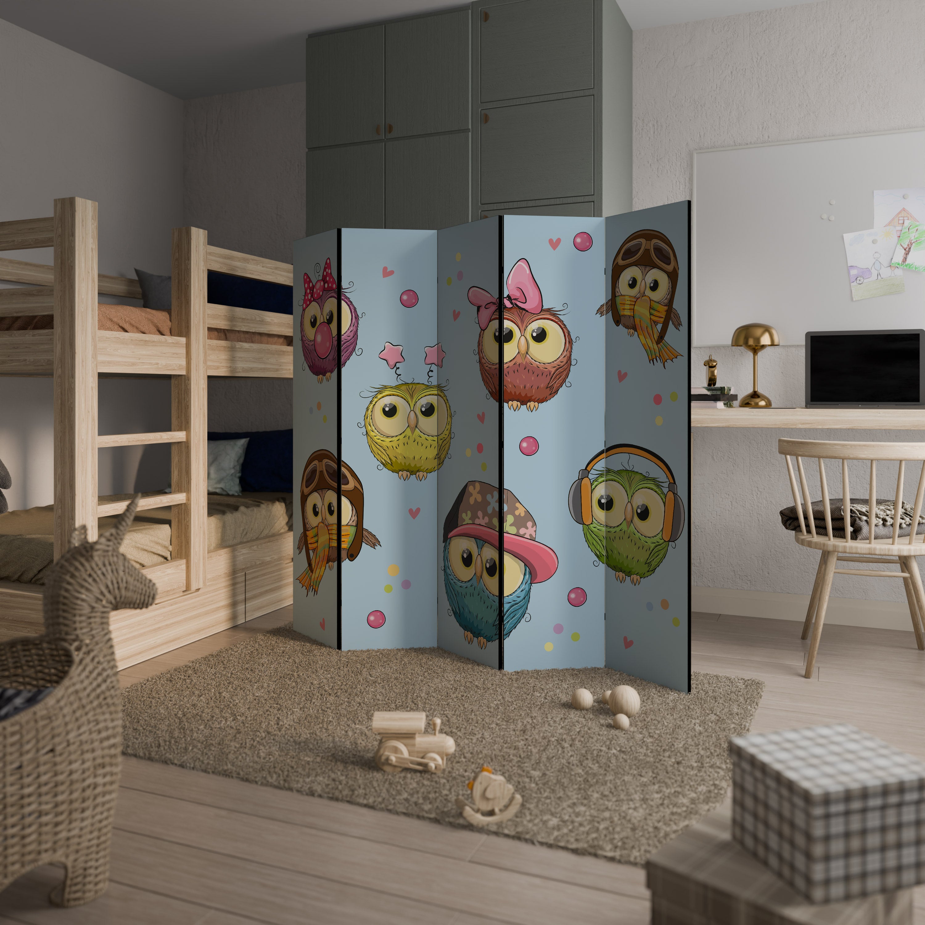 OWLY SQUAD Dekorativ rumsavdelare – 5 paneler
