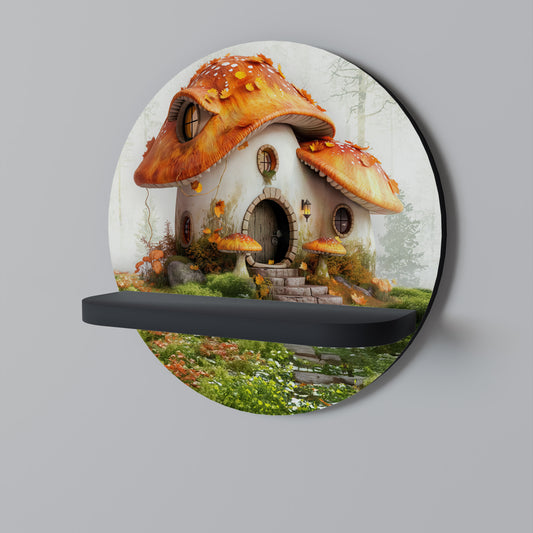 MYSTISK TOADSTOOL Rund konsthylla i svart finish