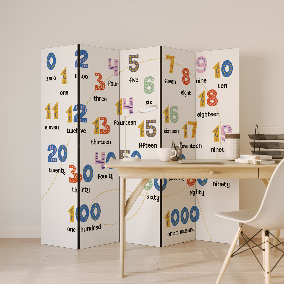 COUNTING LESSON Dekorativ rumsavdelare – 5 paneler