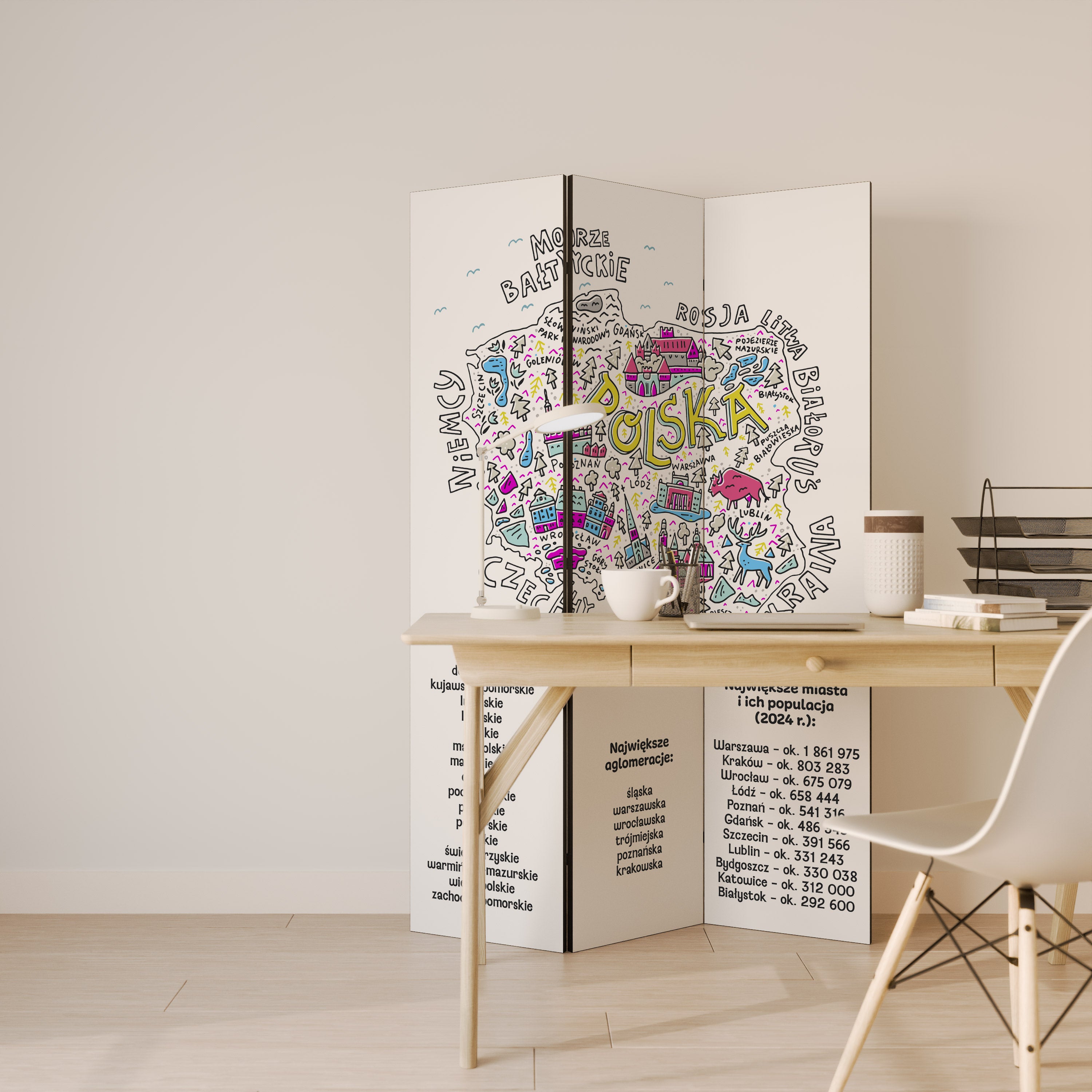 POLAND INFO 3-Panel Room Divider