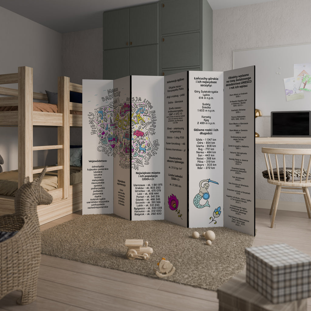 POLAND INFO 6-Panel Room Divider