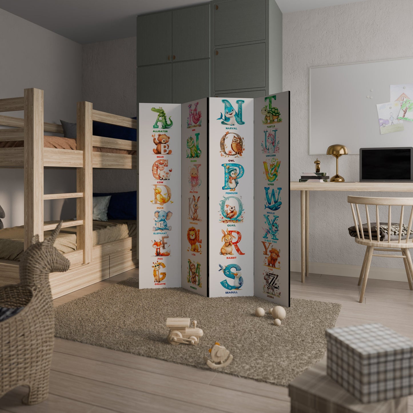 JOYFUL LETTERS Decorative 4-Panel Room Divider