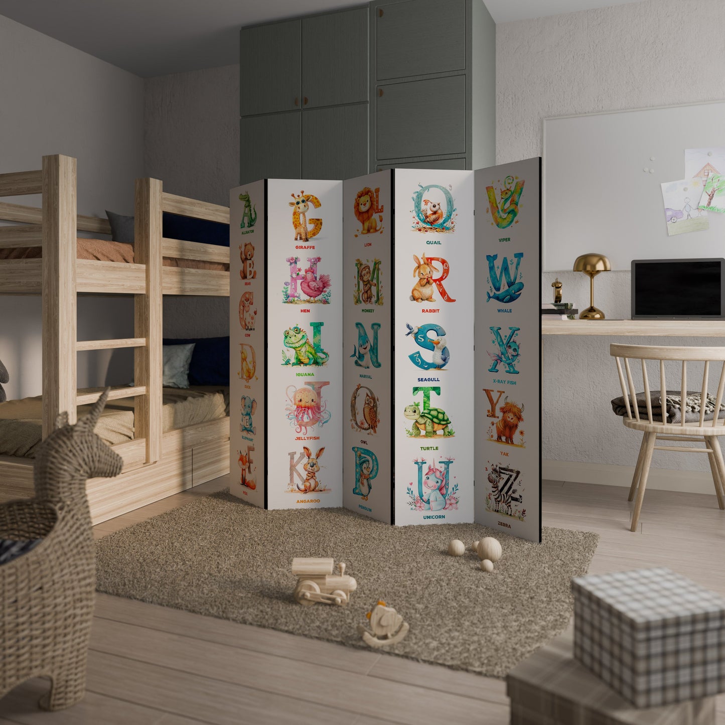 JOYFUL LETTERS Decorative 5-Panel Room Divider