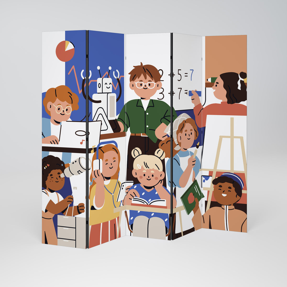 SCHOOL VIBE Dekorativ rumsavdelare – 5 paneler
