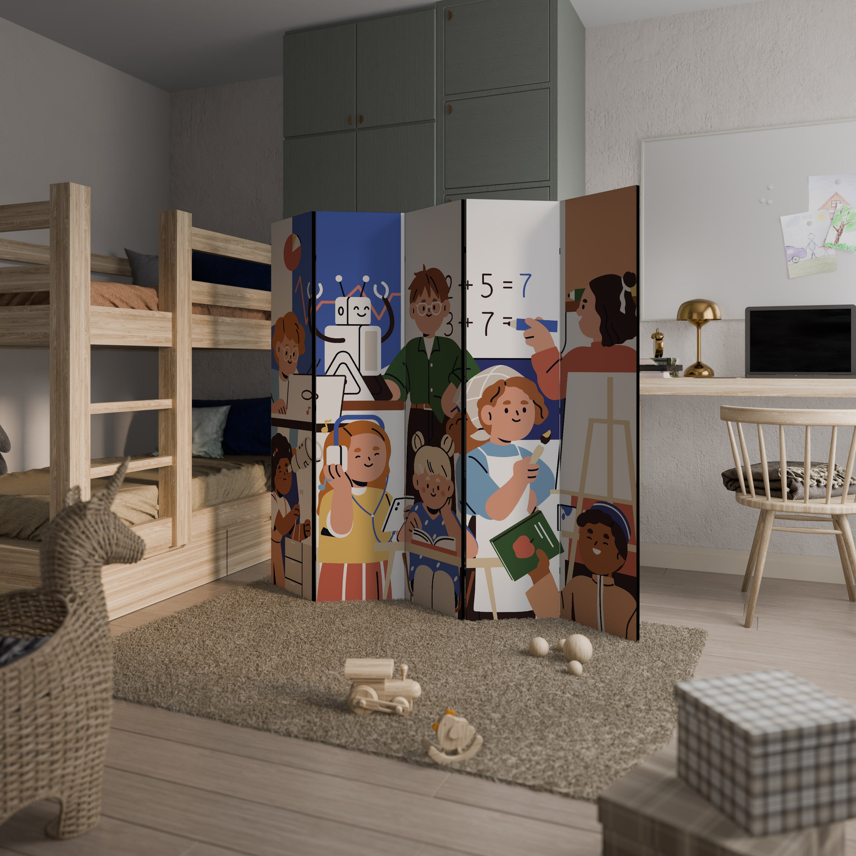 SCHOOL VIBE Dekorativ rumsavdelare – 5 paneler