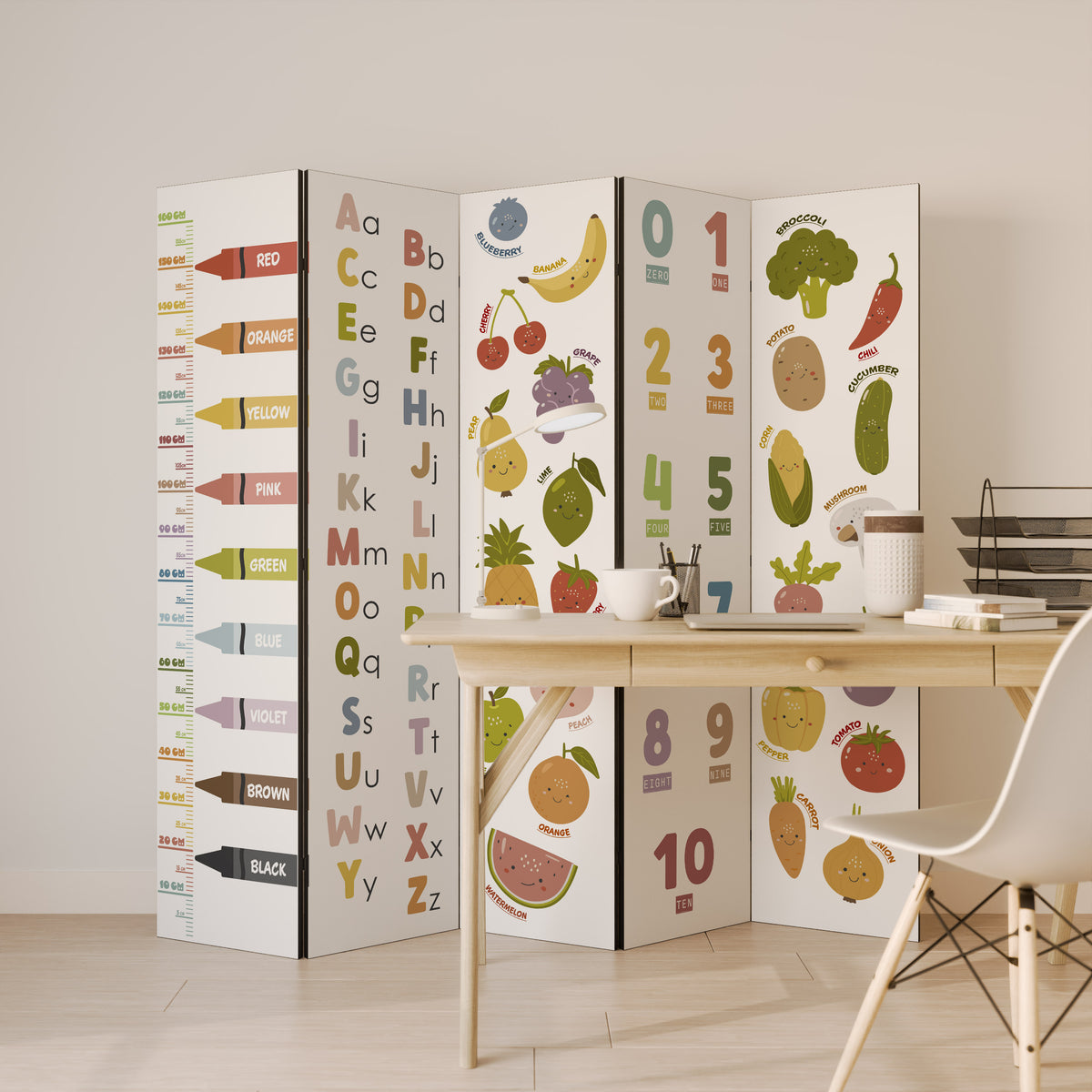 HAPPY LANGUAGE Dekorativ rumsavdelare – 5 paneler