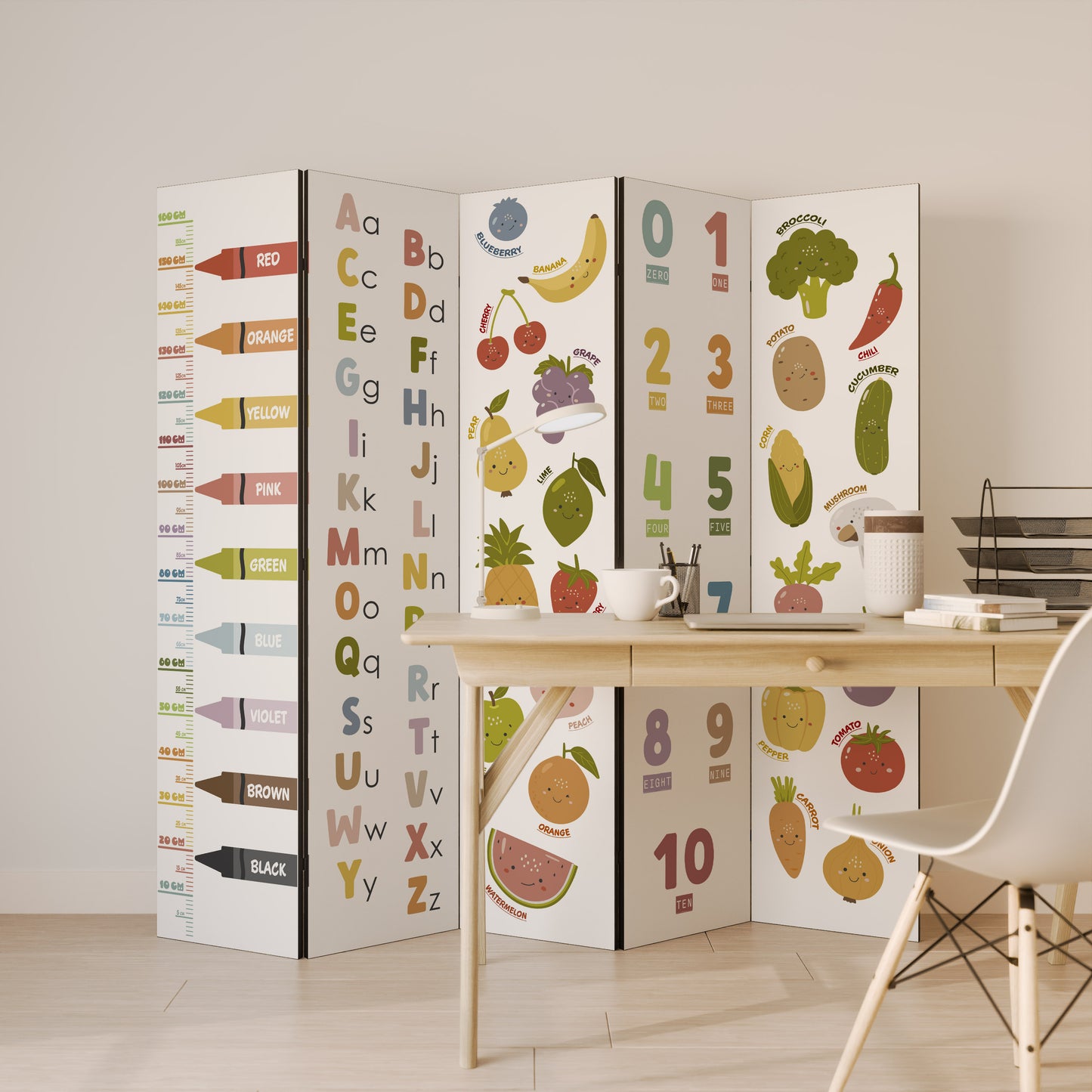 HAPPY LANGUAGE Dekorativ rumsavdelare – 5 paneler