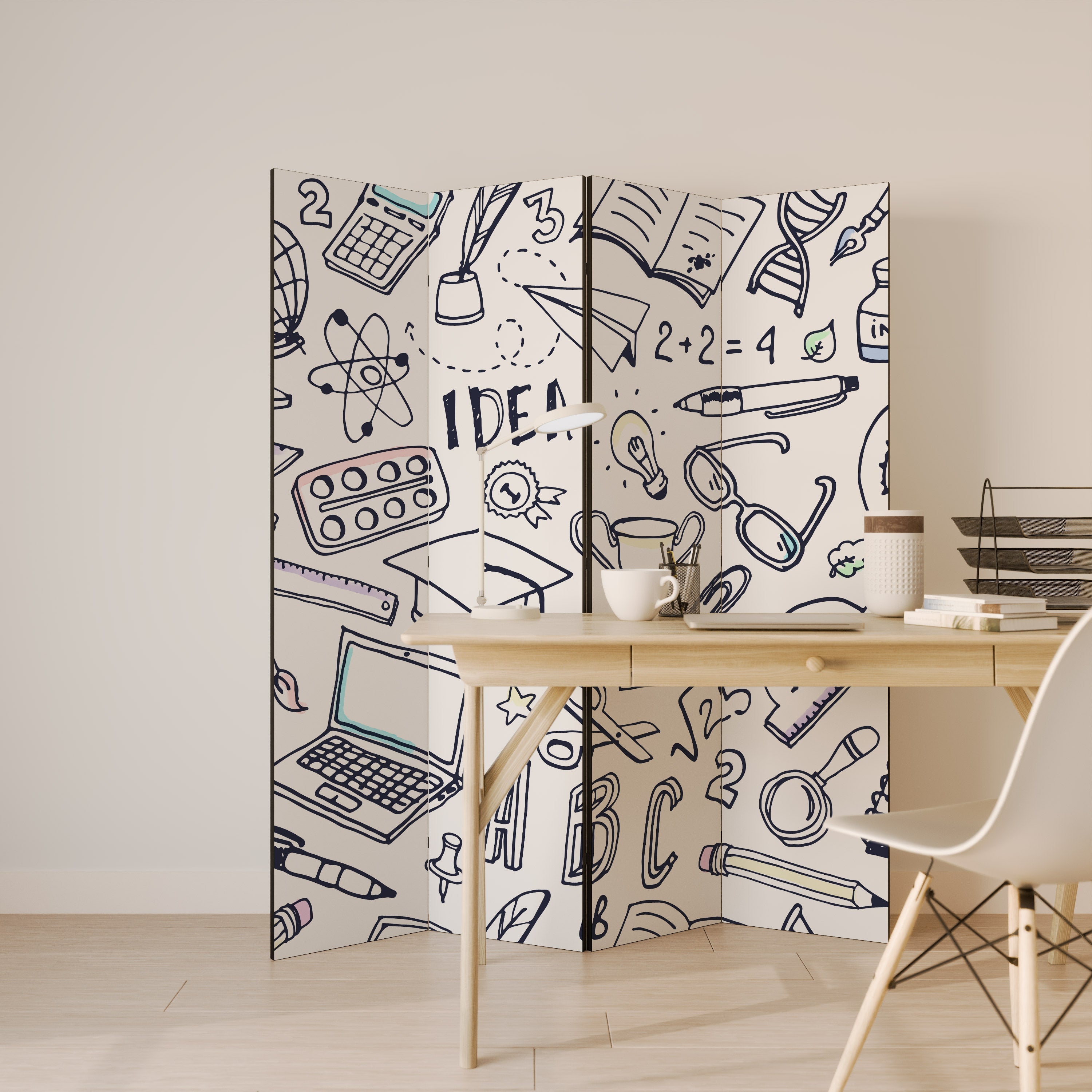 SCHOOL STUFF Dekorativ rumsavdelare med 4 paneler