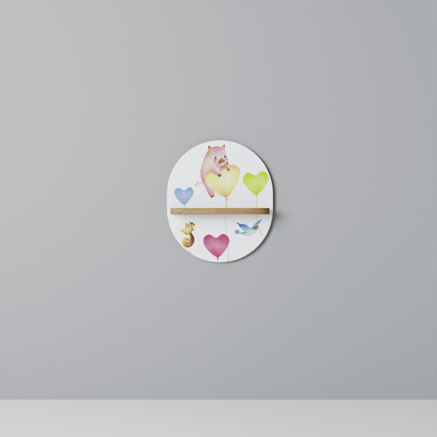 BALLOON FRIENDS Oval Art Shelf In Oak Effect