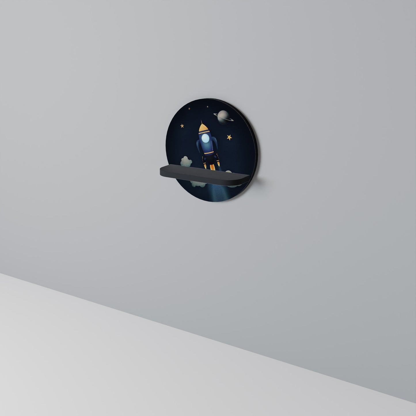 STELLAR SWING Rund konsthylla i svart finish