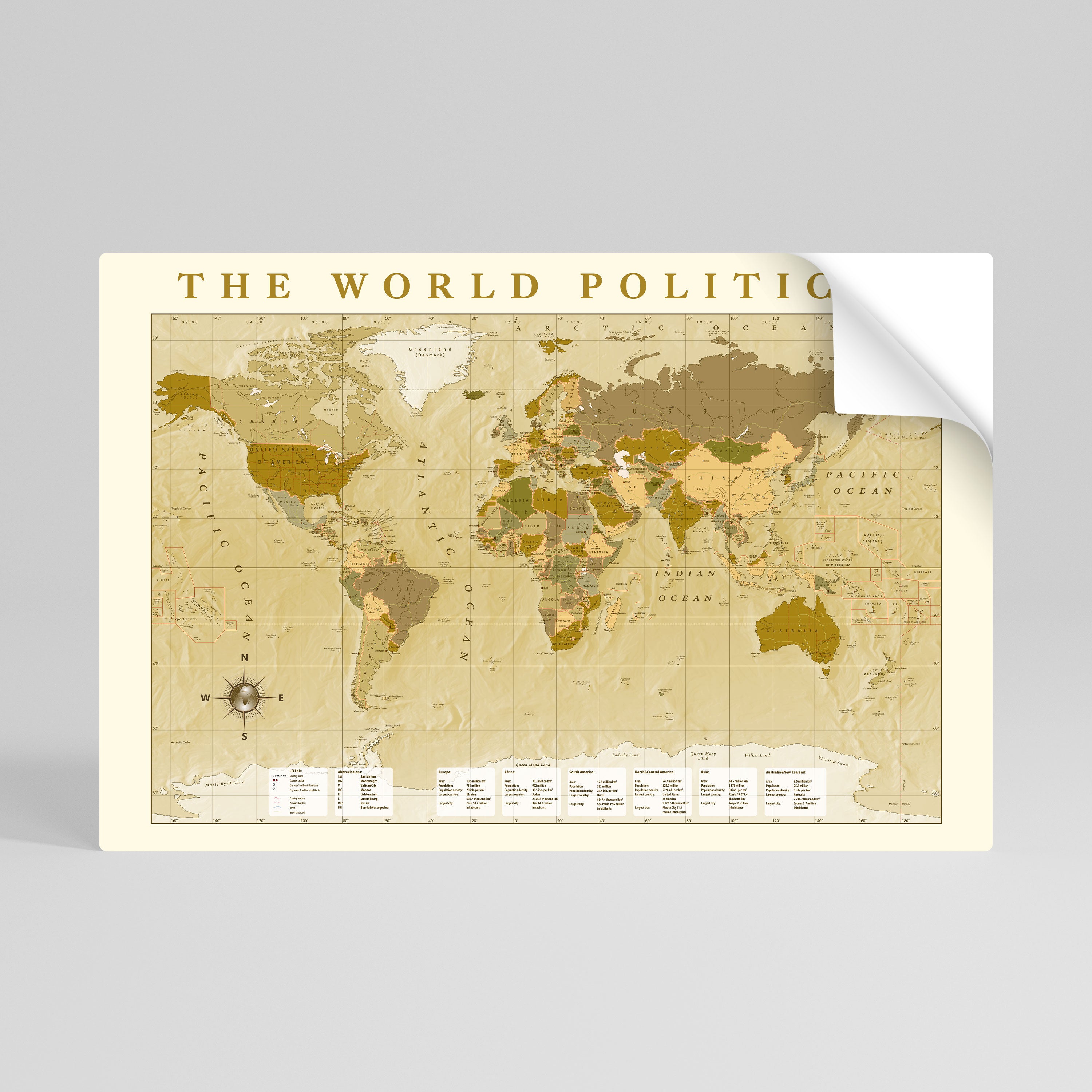 VÄRLDSLIG VATTENSKILDSKARTA, skalbar och självhäftande poster